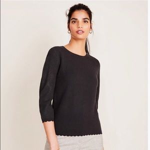 3/4 length sleeve sweater with scalloped bottom